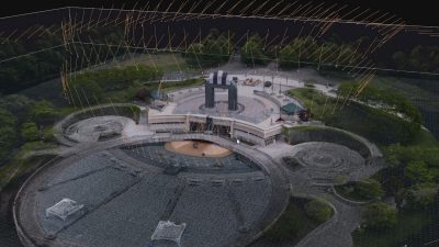 A digital 3-D point cloud of the D-Day Memorial site generated from drone photos (photogrammetry).