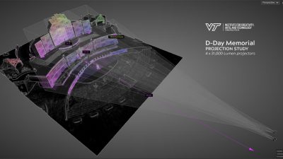 An early projection simulation to determine projector placement and coverage on the Memorial.