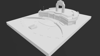 A cleaned-up digital 3-D model created to 3-D print a physical scale model of the Memorial for projection testing.
