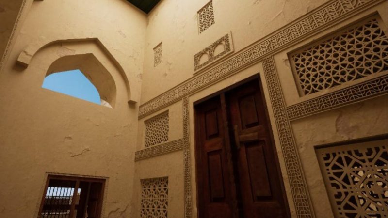 3D visualization of the interior rooms, including architectural details and Islamic decorative motifs 
