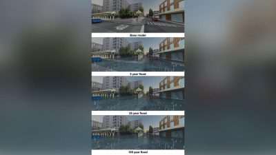 VR simulation of four different flooding scenarios