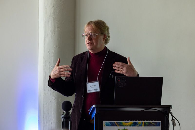 April 11th, 2024-Ben Knapp, Executive Director of ICAT, at the Creativity, Empathy and AI: A National Summit on the Human-AI Creative Partnership. (photo by Craig Newcomb/Virginia Tech)